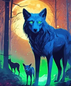 Black Wolves With Green Eyes 5D Diamond Painting