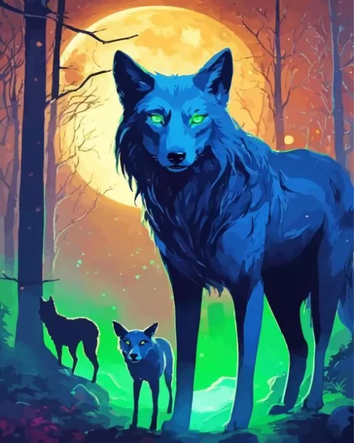 Black Wolves With Green Eyes 5D Diamond Painting