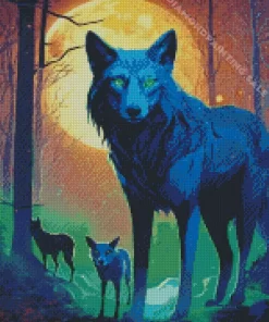 Black Wolves With Green Eyes 5D Diamond Painting