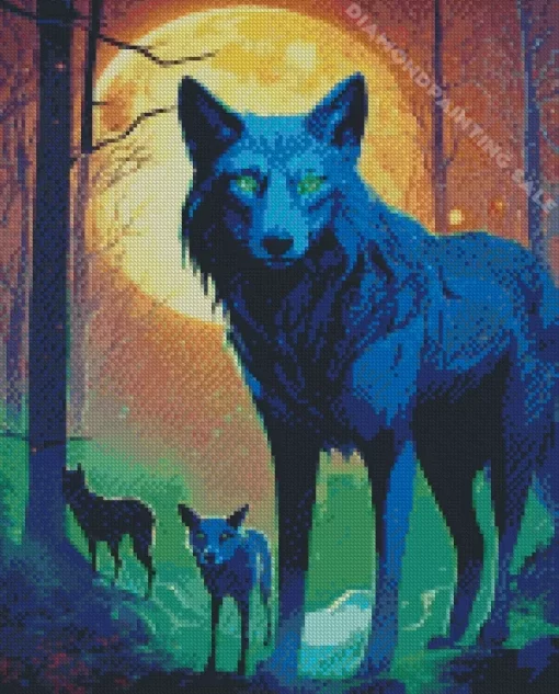 Black Wolves With Green Eyes 5D Diamond Painting