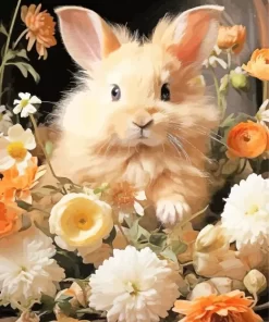 Blonde Bunny And Flowers 5D Diamond Painting