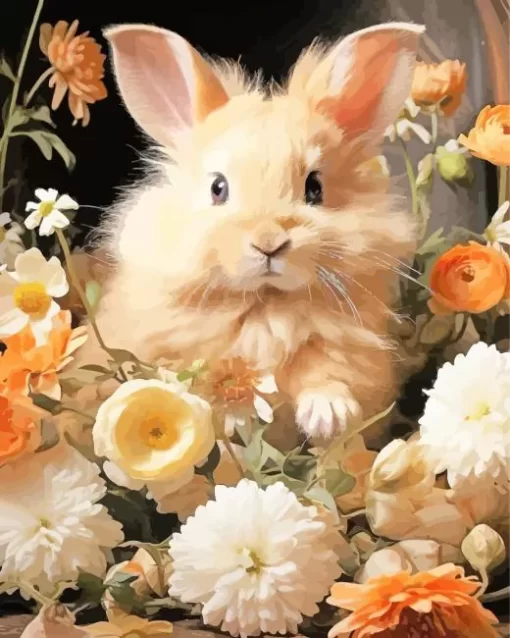 Blonde Bunny And Flowers 5D Diamond Painting