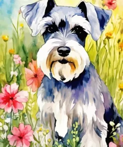 Floral Grey Scottish Terrier 5D Diamond Painting