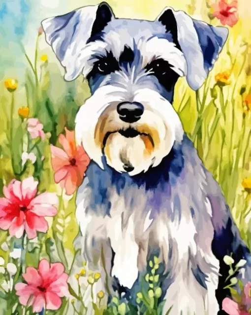 Floral Grey Scottish Terrier 5D Diamond Painting