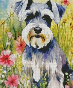 Floral Grey Scottish Terrier 5D Diamond Painting