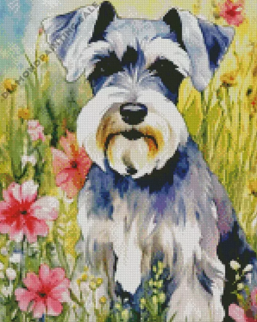 Floral Grey Scottish Terrier 5D Diamond Painting