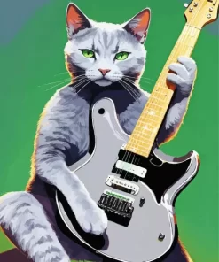 Grey Cat Guitar Player 5D Diamond Painting