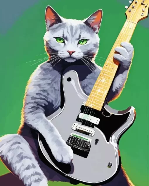 Grey Cat Guitar Player 5D Diamond Painting