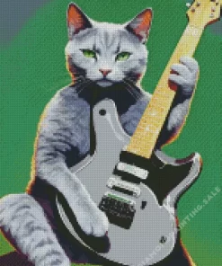 Grey Cat Guitar Player 5D Diamond Painting