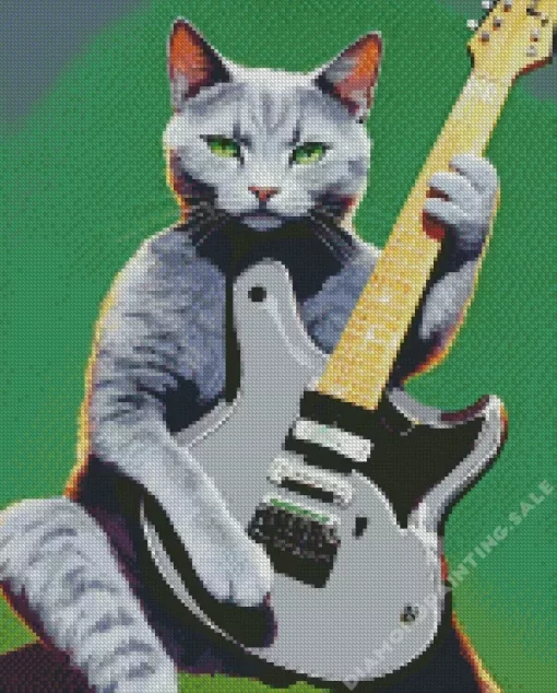 Grey Cat Guitar Player 5D Diamond Painting