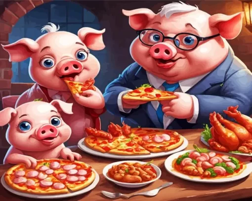 Pig Eating Pizza 5D Diamond Painting