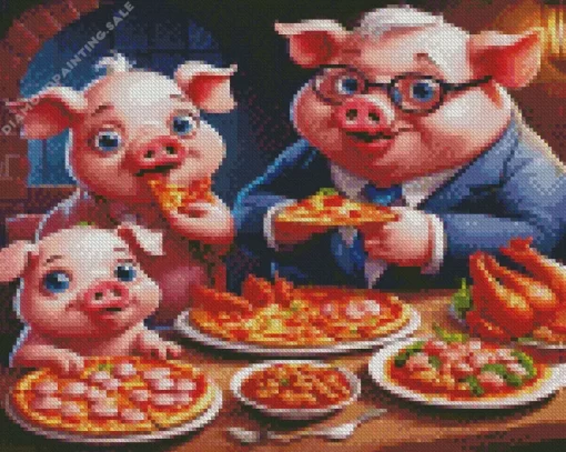 Pig Eating Pizza 5D Diamond Painting