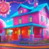 Pink And Blue House 5D Diamond Painting