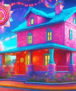 Pink And Blue House 5D Diamond Painting