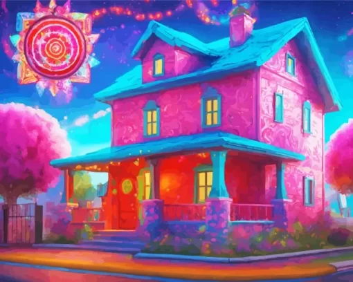 Pink And Blue House 5D Diamond Painting