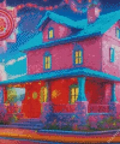 Pink And Blue House 5D Diamond Painting