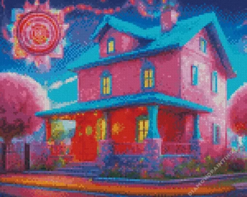 Pink And Blue House 5D Diamond Painting