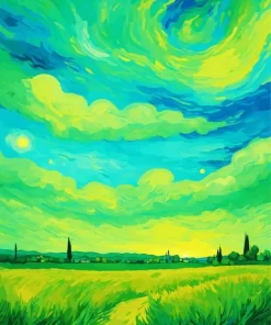 Van Gogh Green Sky Landscape 5D Diamond Painting