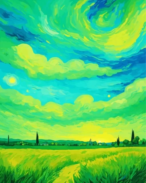 Van Gogh Green Sky Landscape 5D Diamond Painting