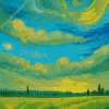 Van Gogh Green Sky Landscape 5D Diamond Painting