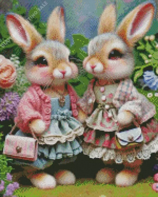 Cute Blonde Bunnies 5D Diamond Painting