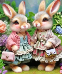 Cute Blonde Bunnies 5D Diamond Painting