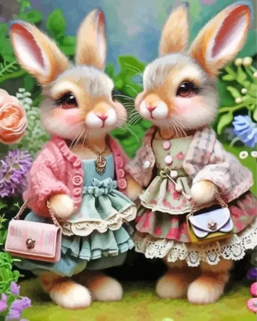 Cute Blonde Bunnies 5D Diamond Painting