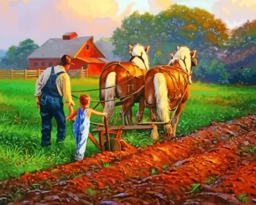 Farmer Plowing Art 5D Diamond Painting