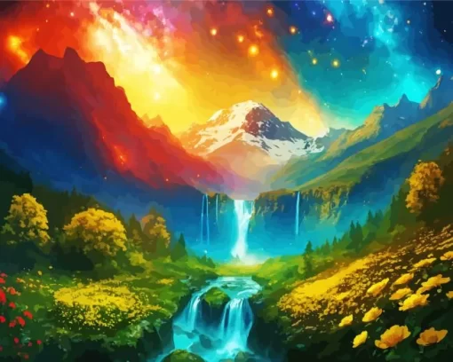 Galaxy Landscape Waterfall Art 5D Diamond Painting