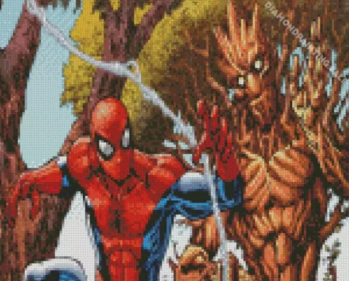 Groot And Spider Man Heroes 5D Diamond Painting