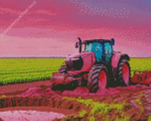 Pink Farm Tractor 5D Diamond Painting