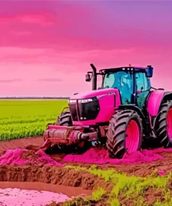 Pink Farm Tractor 5D Diamond Painting