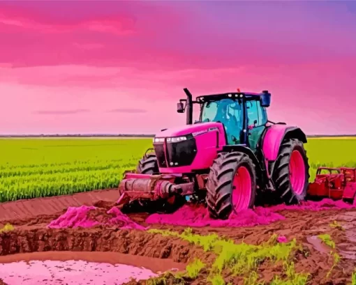 Pink Farm Tractor 5D Diamond Painting