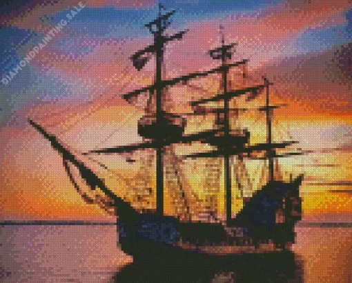 Pirate Ship Silhouette 5D Diamond Painting