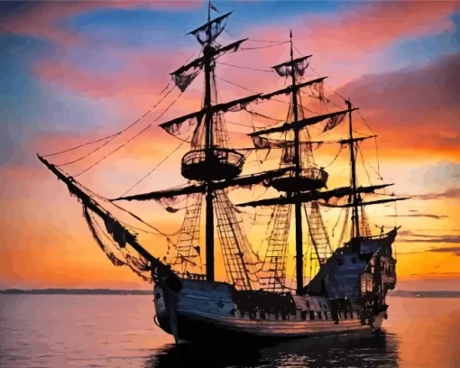 Pirate Ship Silhouette 5D Diamond Painting