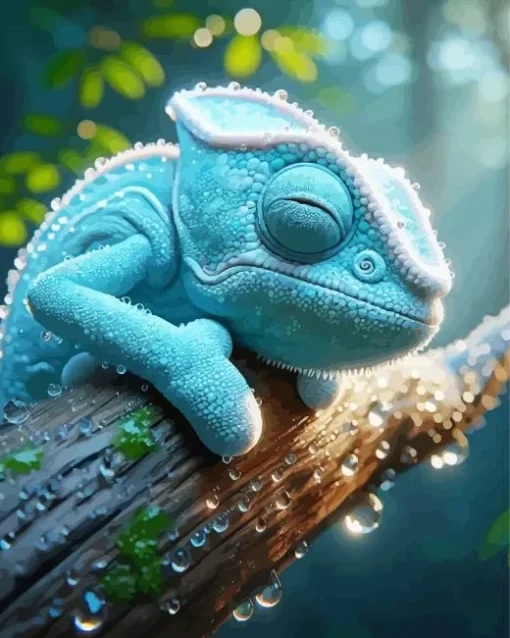 Adorable Blue Chameleon 5D Diamond Painting