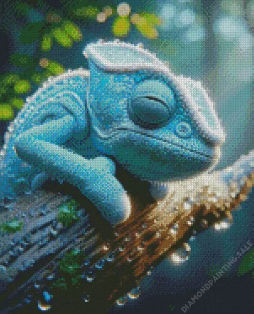 Adorable Blue Chameleon 5D Diamond Painting