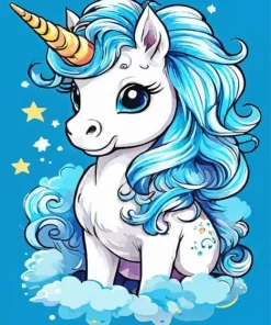 Baby Blue And White Unicorn 5D Diamond Painting