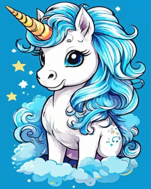 Baby Blue And White Unicorn 5D Diamond Painting