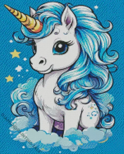 Baby Blue And White Unicorn 5D Diamond Painting