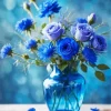 Blue Glass Vase Flowers 5D Diamond Painting