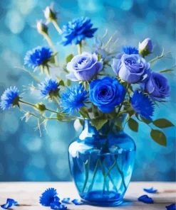 Blue Glass Vase Flowers 5D Diamond Painting