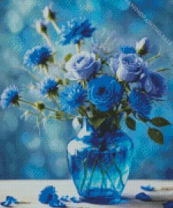 Blue Glass Vase Flowers 5D Diamond Painting