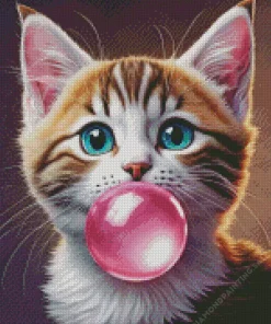 Kitty Blowing Bubble Gum 5D Diamond Painting