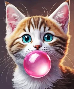 Kitty Blowing Bubble Gum 5D Diamond Painting