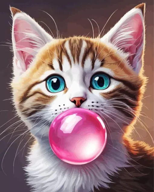 Kitty Blowing Bubble Gum 5D Diamond Painting