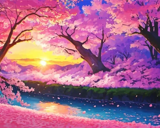 Sunset Blossom Landscape 5D Diamond Painting