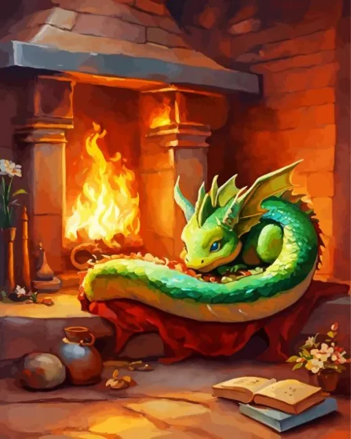 Adorable Fantasy Emerald Dragon 5D Diamond Painting