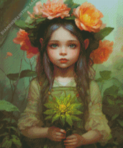 Adorable Girl And Flowers 5D Diamond Painting