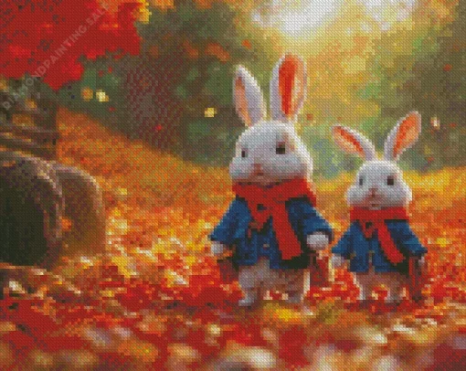 Adorable White Bunnies 5D Diamond Painting